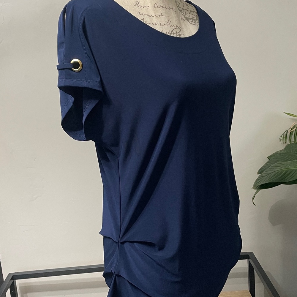 Luxology Navy Blouse with Button Accents